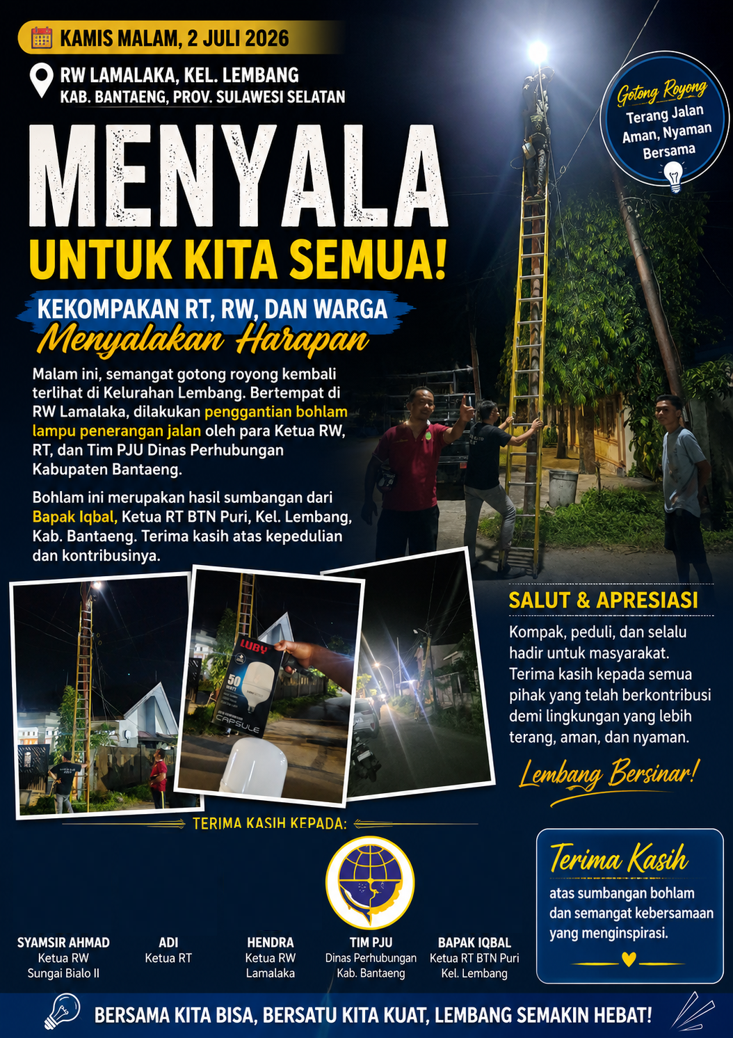 Dari Malam yang Gelap Menuju Terang: Kekompakan RT, RW, dan Warga Lembang Menyalakan Harapan